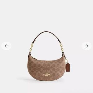 NWT Coach Mini Payton Bag Signature Canvas Leather Tan Shoulder Bag Gold CEL06